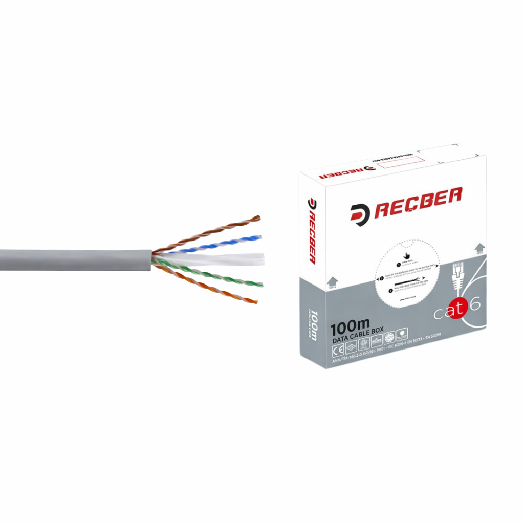 Reçber Cat6 Hf Ethernet Data Kablosu Gri 100 Metre (Kutu)