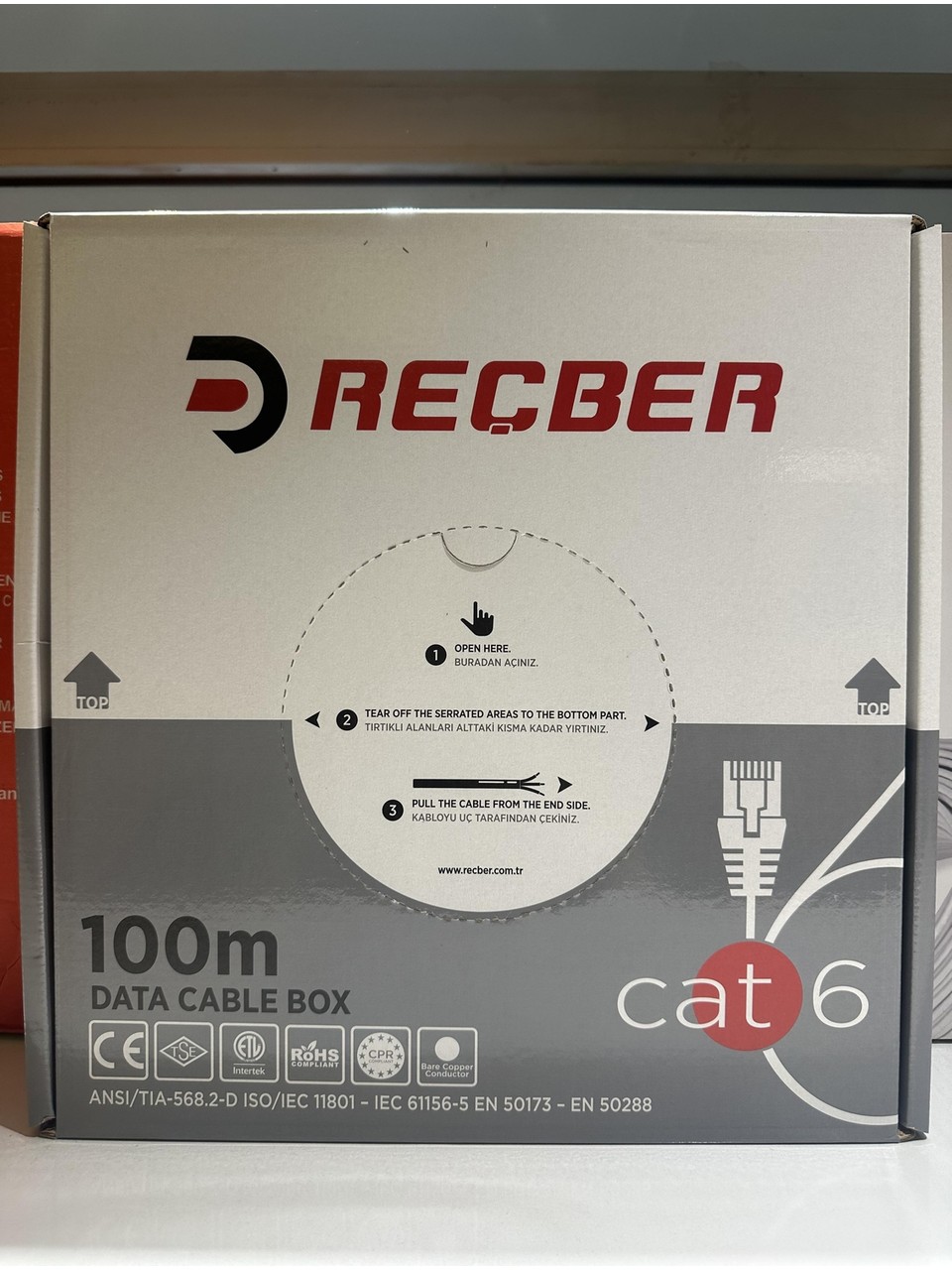 REÇBER CAT6 U/UTP PE Dış Ortam (Outdoor) Data Kablosu Siyah 100 Metre Kutu