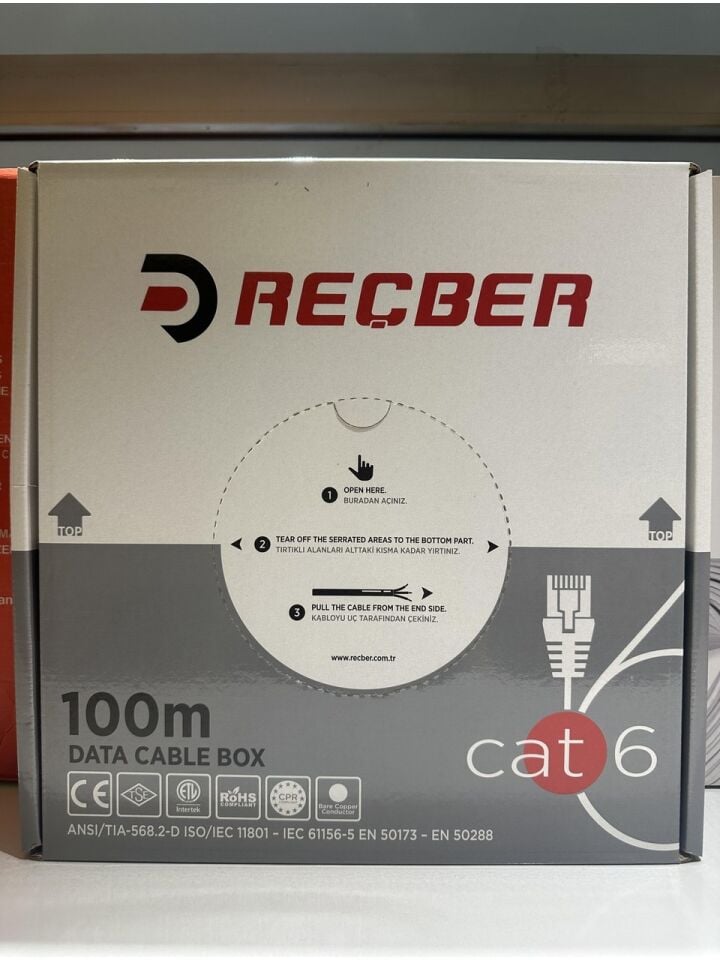 REÇBER CAT6 U/UTP PE Dış Ortam (Outdoor) Data Kablosu Siyah 100 Metre Kutu
